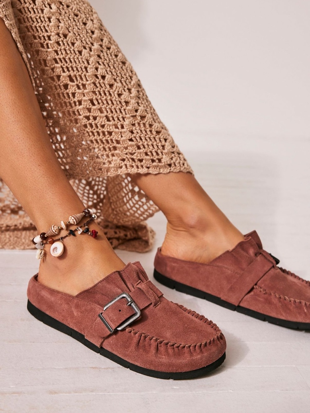 Free People After Riding Mules Suede Leather Moccasin Loafers in Sunset Sand 11